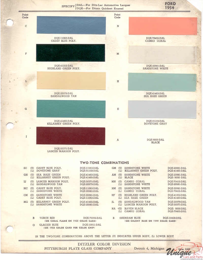 1954 Ford Paint Charts PPG